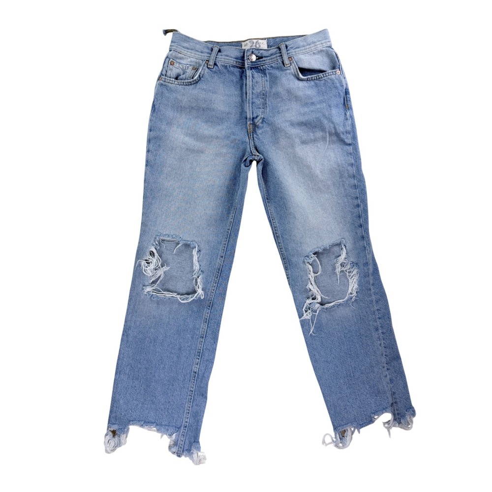 We The Free Jeans Women 26 Blue Good Distressed Ripped Straight Leg Button Fly
